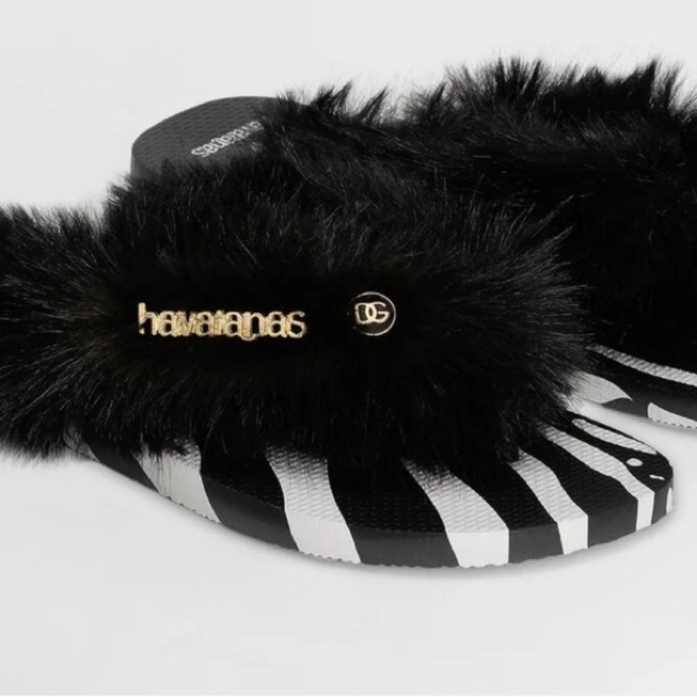 Dolce & Gabbana Black and White Fur Slide Sandals (SOLD OUT) and NEVER WORN